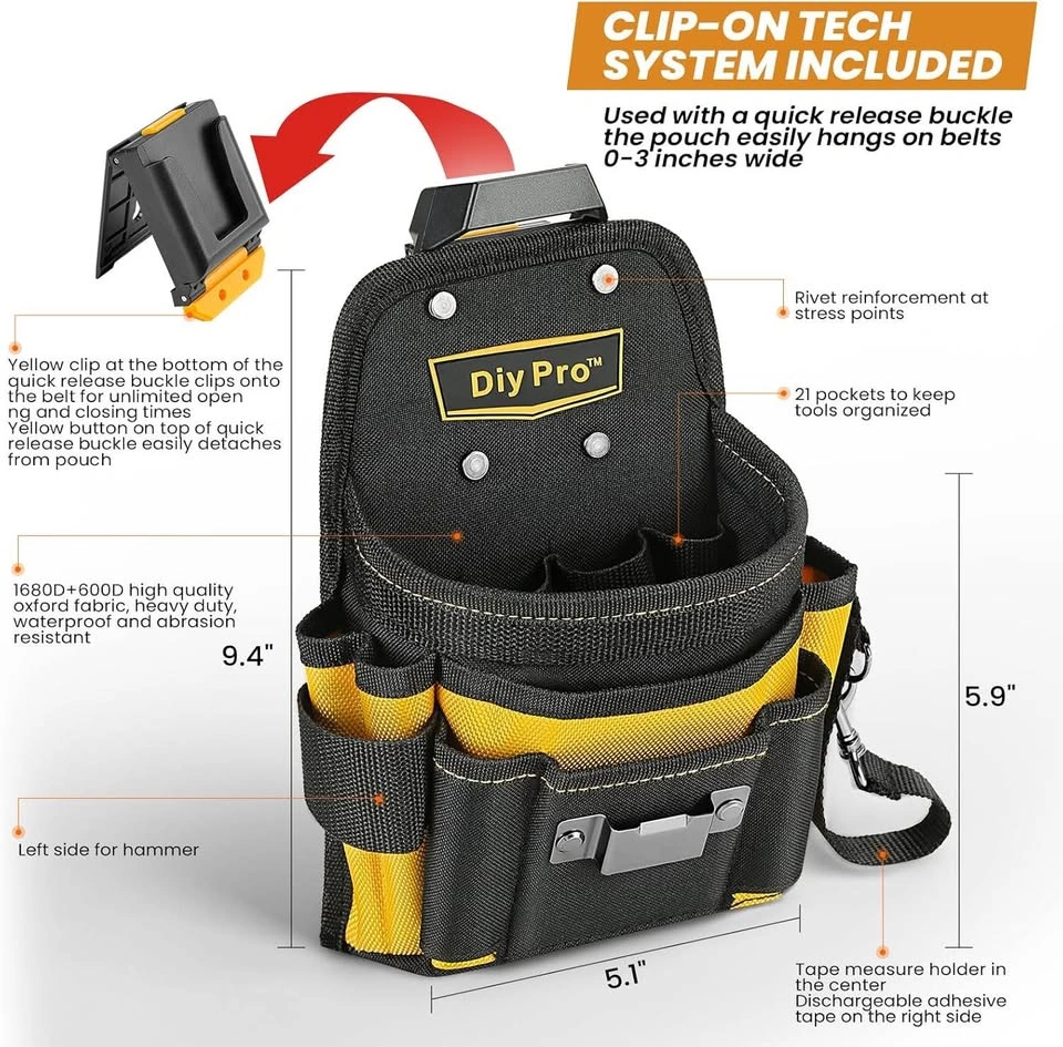 DIYPro Clip-On Tool Belt Pouch - Heavy Duty, Water-Proof - photo 2