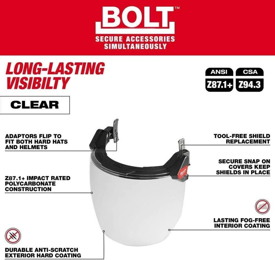 Milwaukee BOLT Clear Full Face Shield, Fog-Free, Anti-Scratch - photo 3