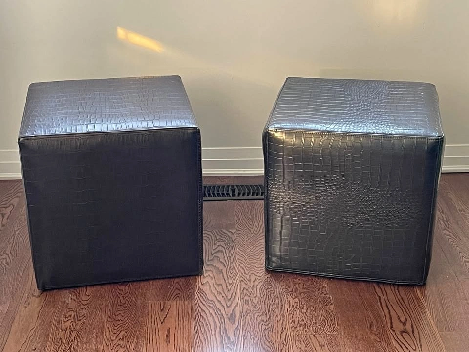 Pair of Dark Brown Crocodile-Texture Ottomans