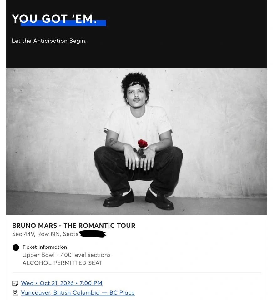 TAKING OFFERS!!! Bruno Mars ticket Oct 21 UPPER BOWL - photo 2