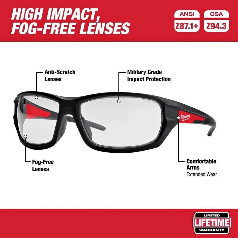 Milwaukee Performance Safety Glasses - Fog-Free, Military Grade