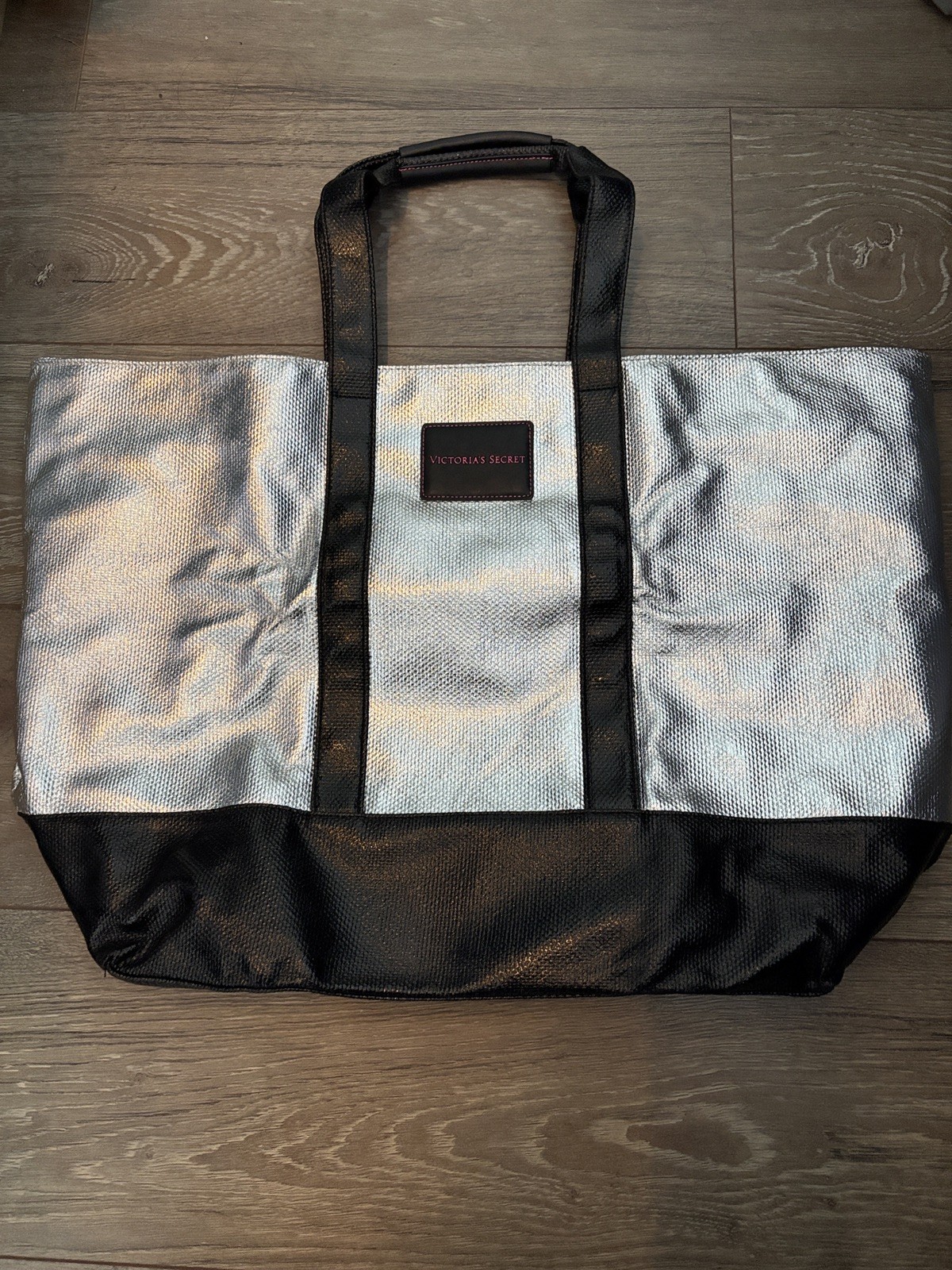 Victoria's Secret Large Metallic Silver Weekender Tote Bag