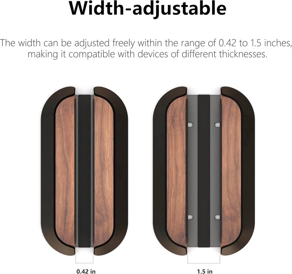 Vertical Laptop Stand, Walnut & Ebony Leather, Adjustable - photo 2