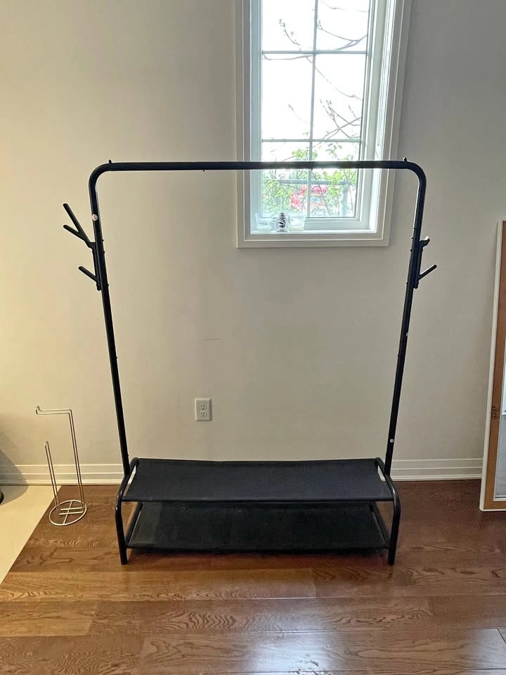 Black Clothes Rack with Lower Shelf