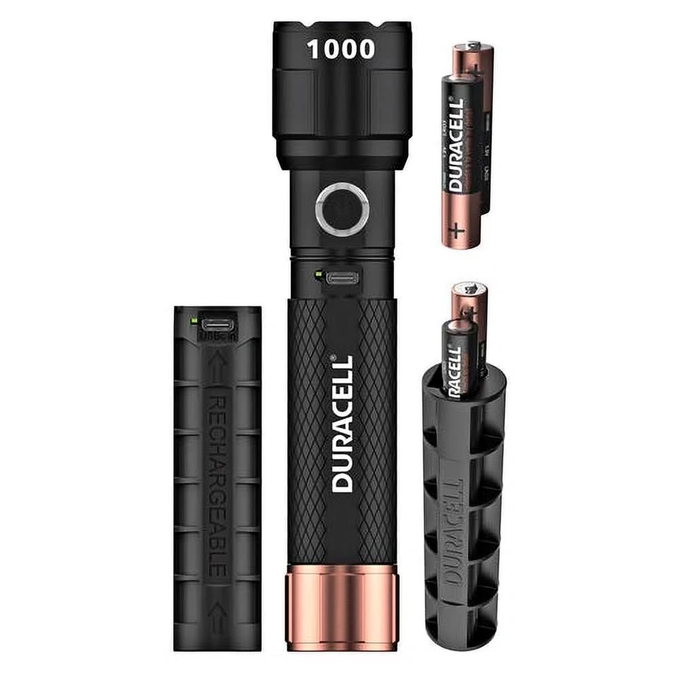 Duracell 1000LM Hybrid LED Flashlight, Rechargeable, Zoomable |