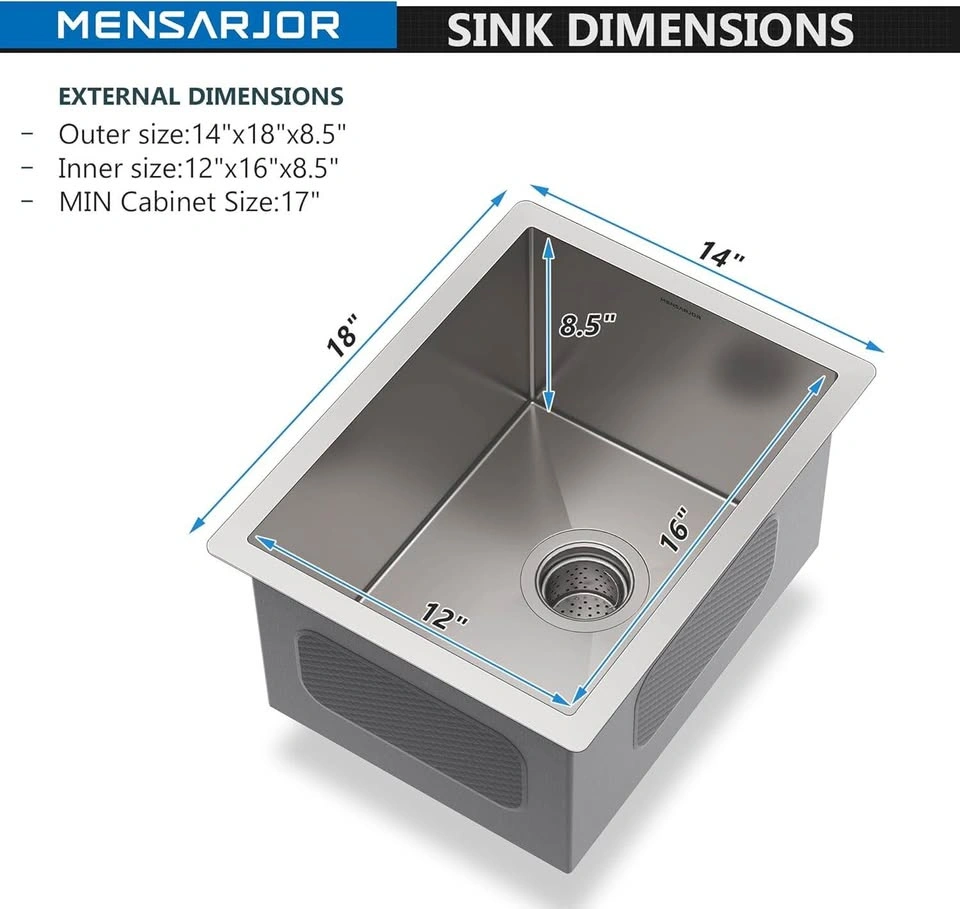Undermount Stainless Steel Sink 14 x 18 inch - Single Bowl - photo 5