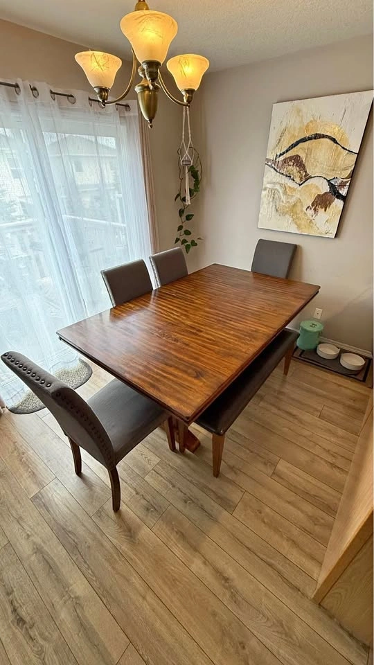 Dining Table Set with 4 Chairs, Bench & 2 Extensions