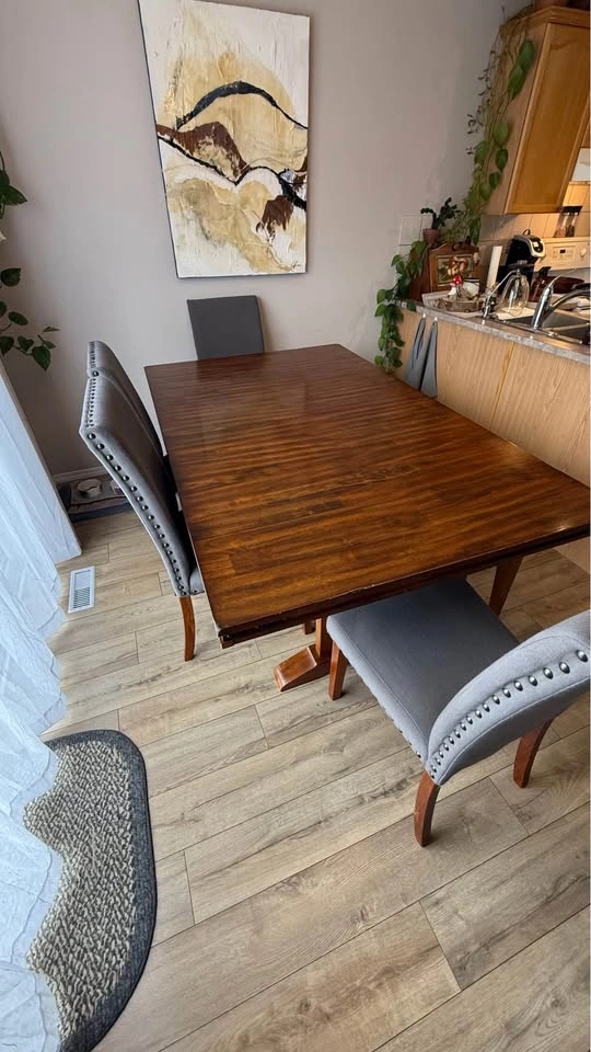Dining Table Set with 4 Chairs, Bench & 2 Extensions - photo 2