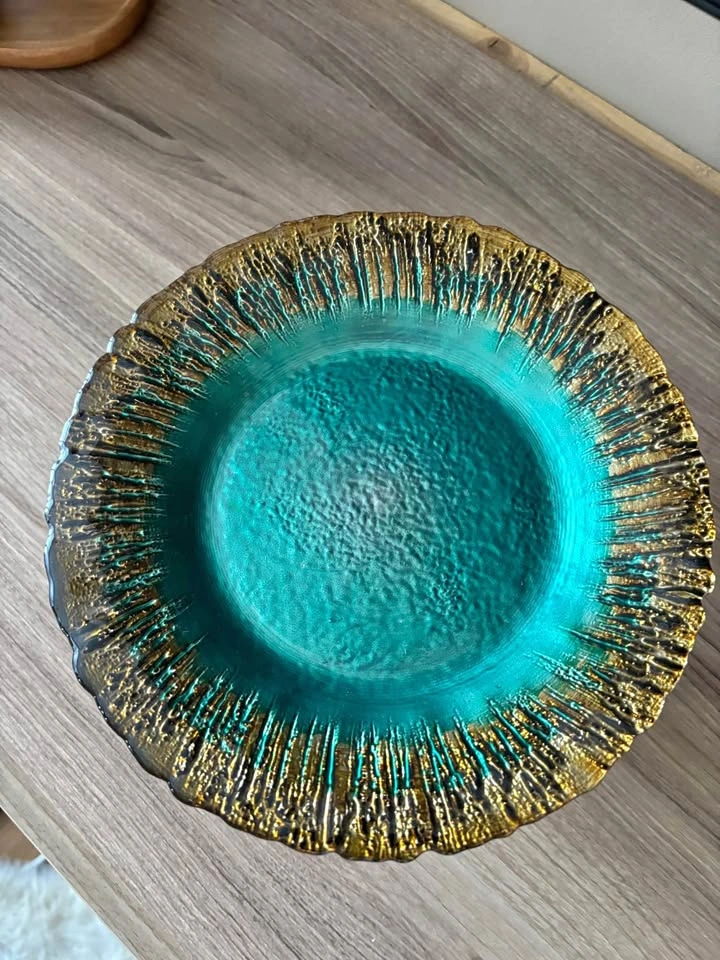 Teal and Gold Textured Decorative Stand