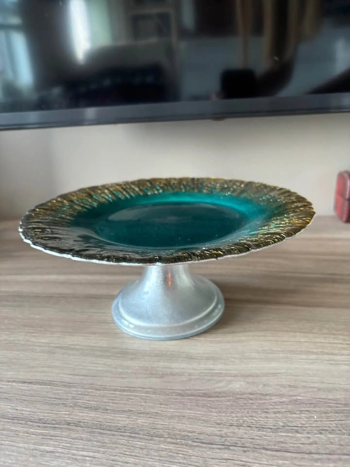 Teal and Gold Textured Decorative Stand - photo 2