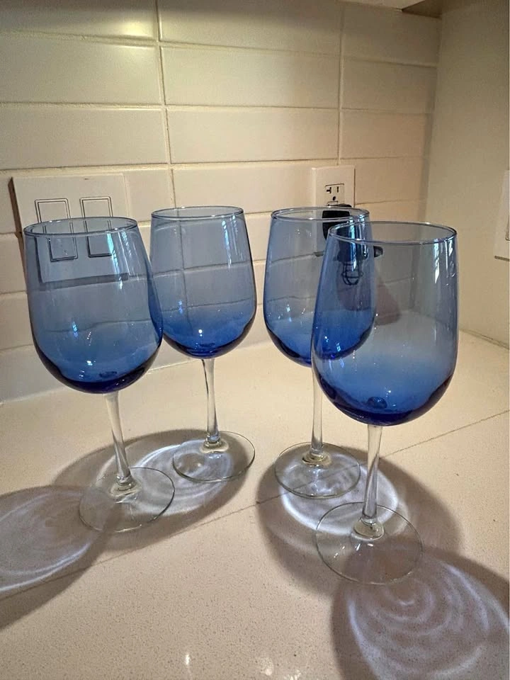 Set of 4 Blue Tinted Wine Glasses