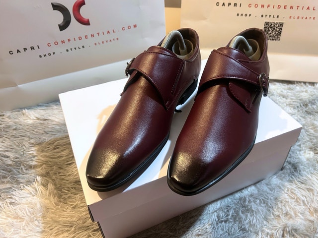 Men's Burgundy Single Monk Leather Dress Shoes - Size 10 - photo 2