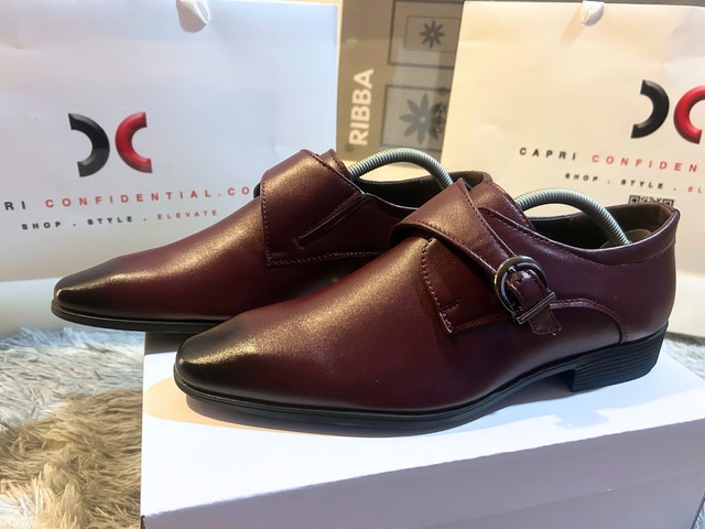 Men's Burgundy Single Monk Leather Dress Shoes - Size 10 - photo 4