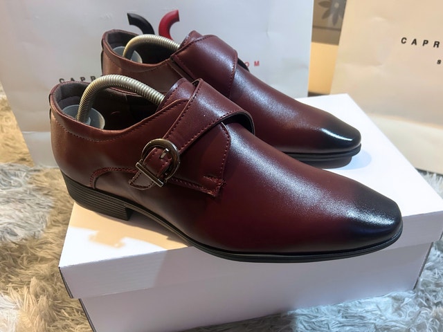 Men's Burgundy Single Monk Leather Dress Shoes - Size 10 - photo 5