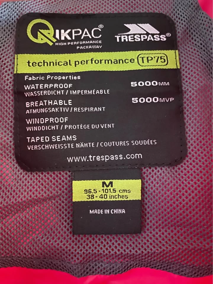 Waterproof Shell - Trespass Qikpac - Unisex L/M - Brand New - photo 3