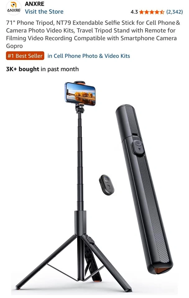 71" Phone Tripod with Remote