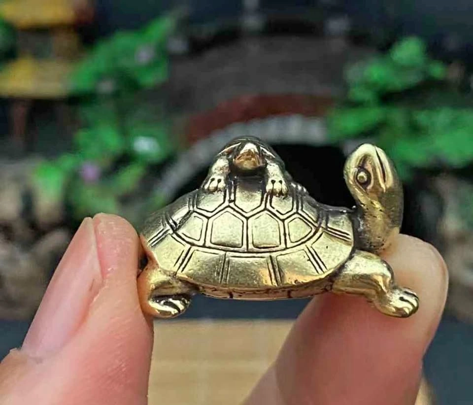 Solid Brass Turtle Figurine/Mother & Baby Turtle Statue/Brass