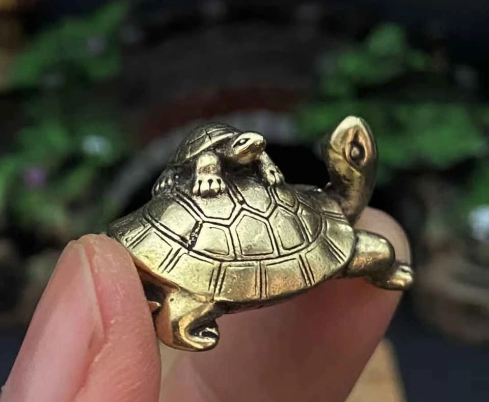Solid Brass Turtle Figurine/Mother & Baby Turtle Statue/Brass - photo 4
