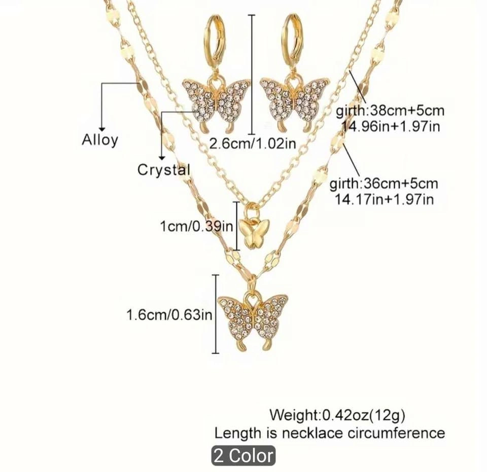 Earrings + Necklace Set: Golden Butterfly Pendant - photo 3