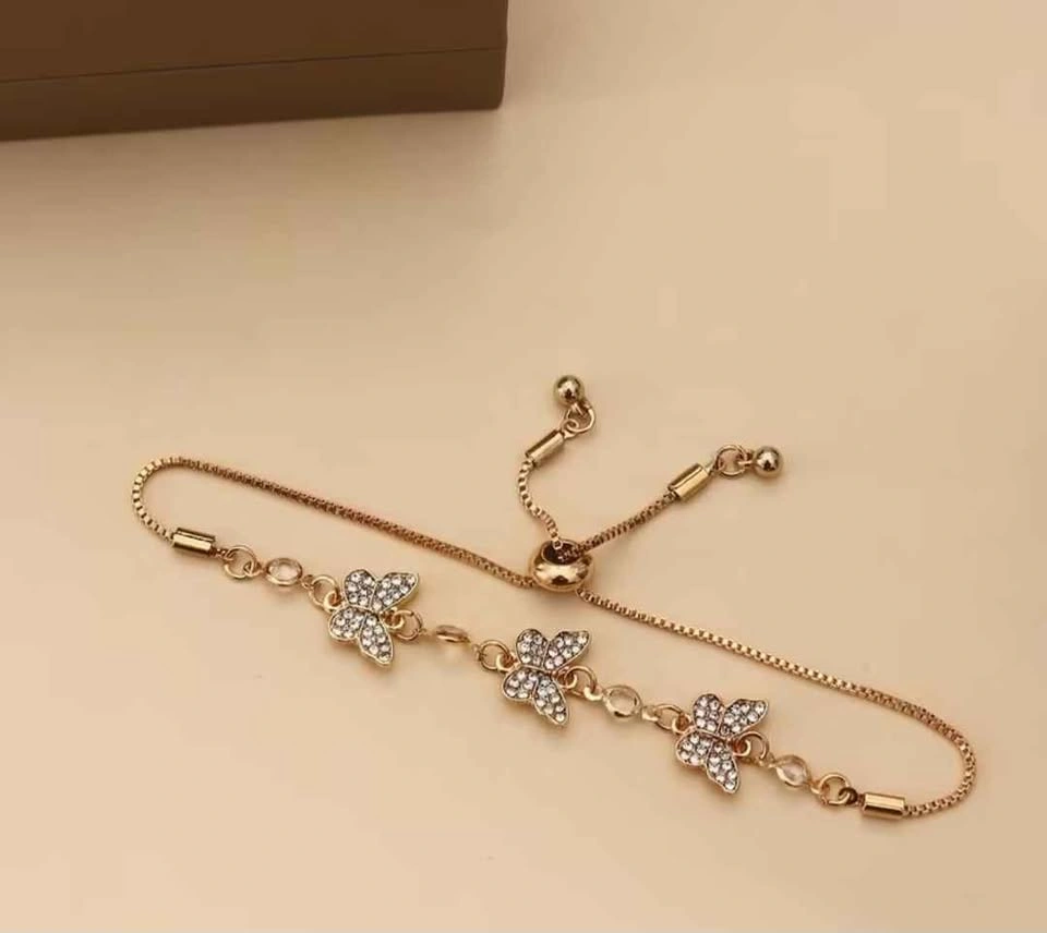 Elegant Golden Butterfly Bracelet/anklet with Sparkling Rhinesto - photo 3