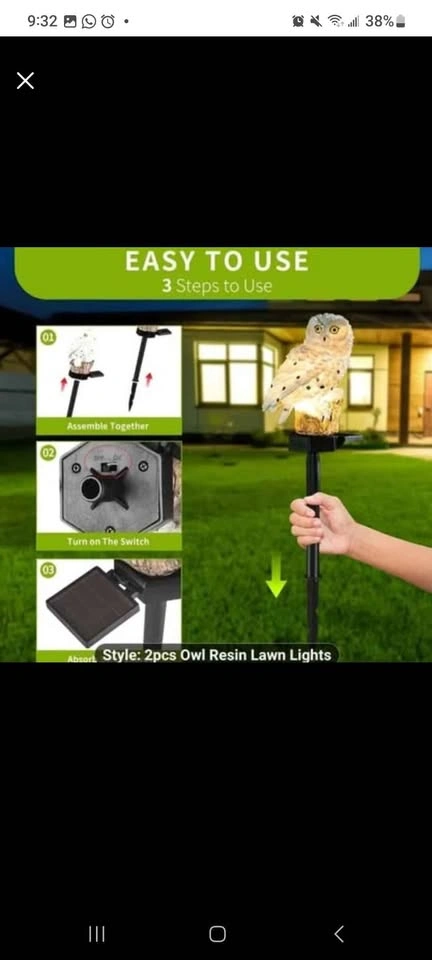 2 LED Solar Owl Lights Lawn Light - Decorative - photo 5