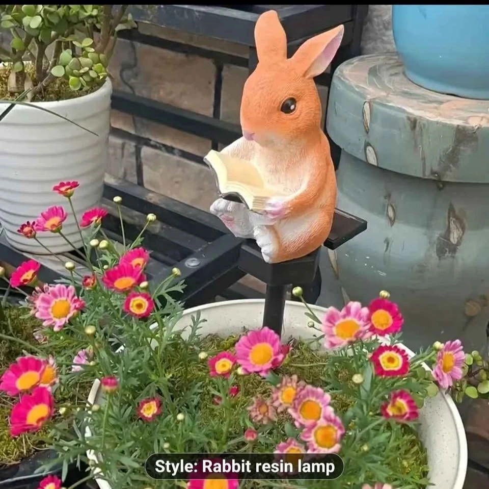 Solar-Powered Reading Rabbit LED Garden Lights - photo 2