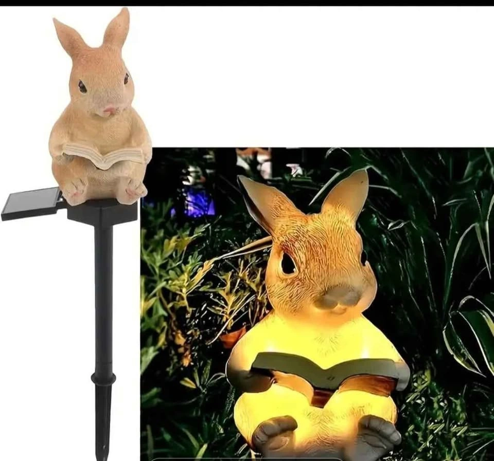 Solar-Powered Reading Rabbit LED Garden Lights - photo 3