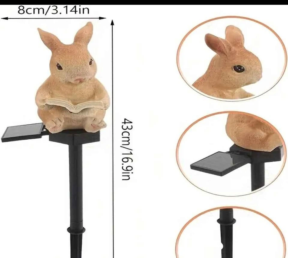 Solar-Powered Reading Rabbit LED Garden Lights - photo 4