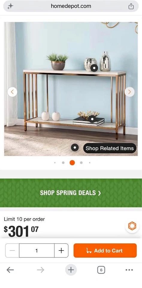 Faux Stone Top Console Table in Champagne and White