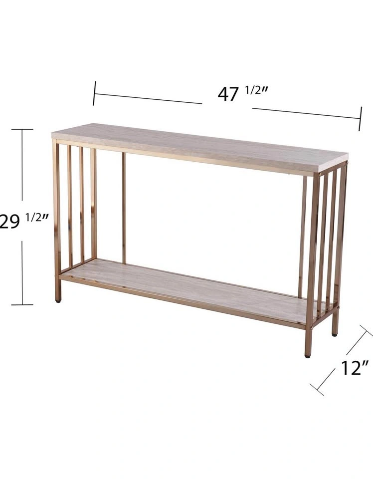 Faux Stone Top Console Table in Champagne and White - photo 2