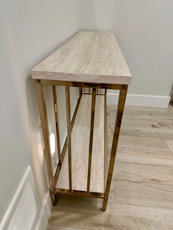Faux Stone Top Console Table in Champagne and White - photo 4