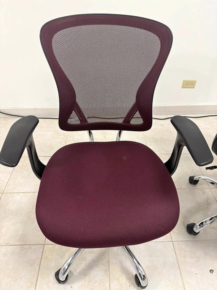 4 Office Chairs - Burgundy/Maroon