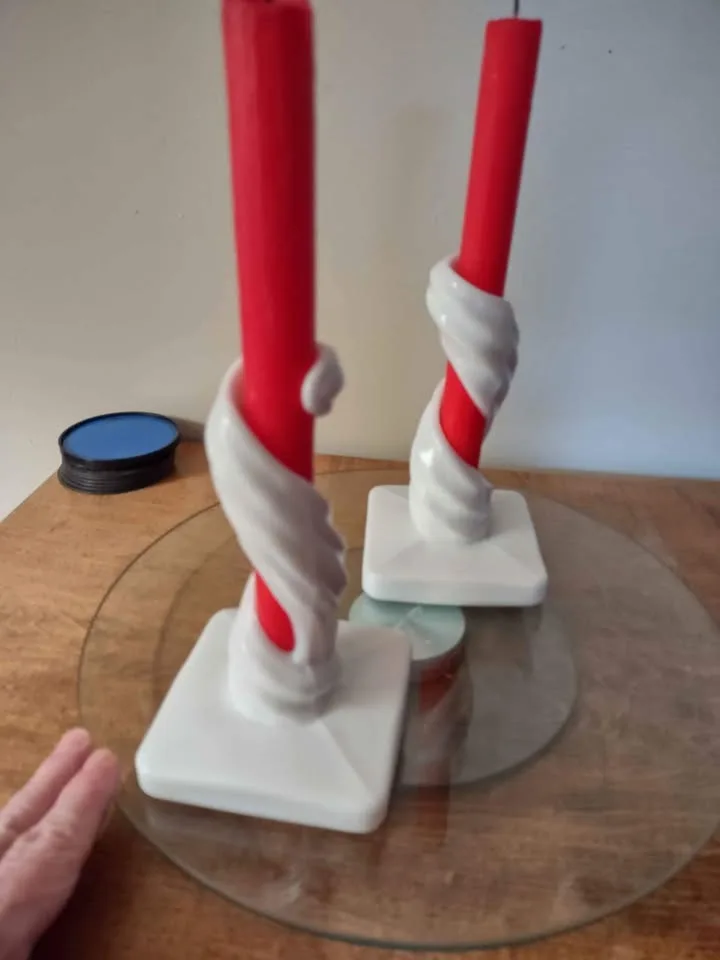 Art Deco Vintage Milk Glass Spiral Twist Candle Holders image indicator(4)