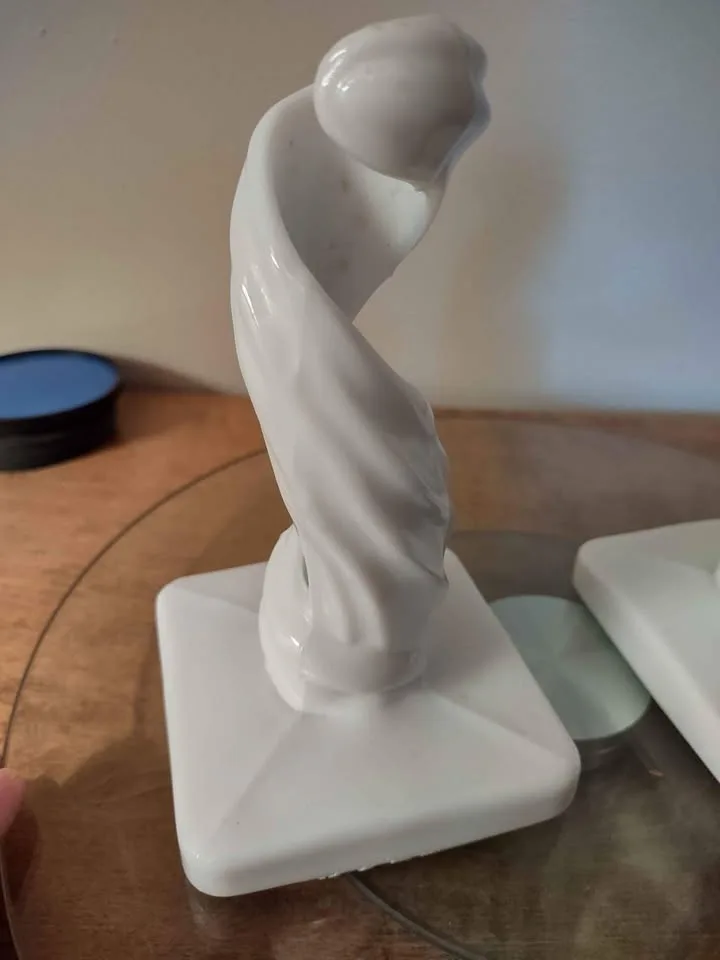 Art Deco Vintage Milk Glass Spiral Twist Candle Holders image indicator(9)