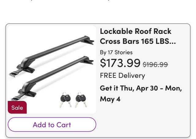 Lockable Roof Rack Cross Bars 165 LBS Capacity Universal Fit