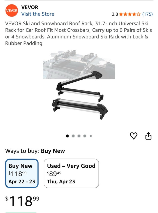 VEVOR Ski and Snowboard Roof Rack, 31.7-Inch Universal Ski Rack