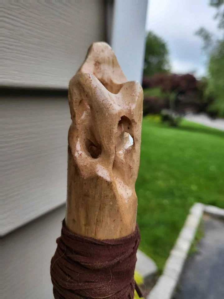 Hand Carved Walking Stick with Leather Handle