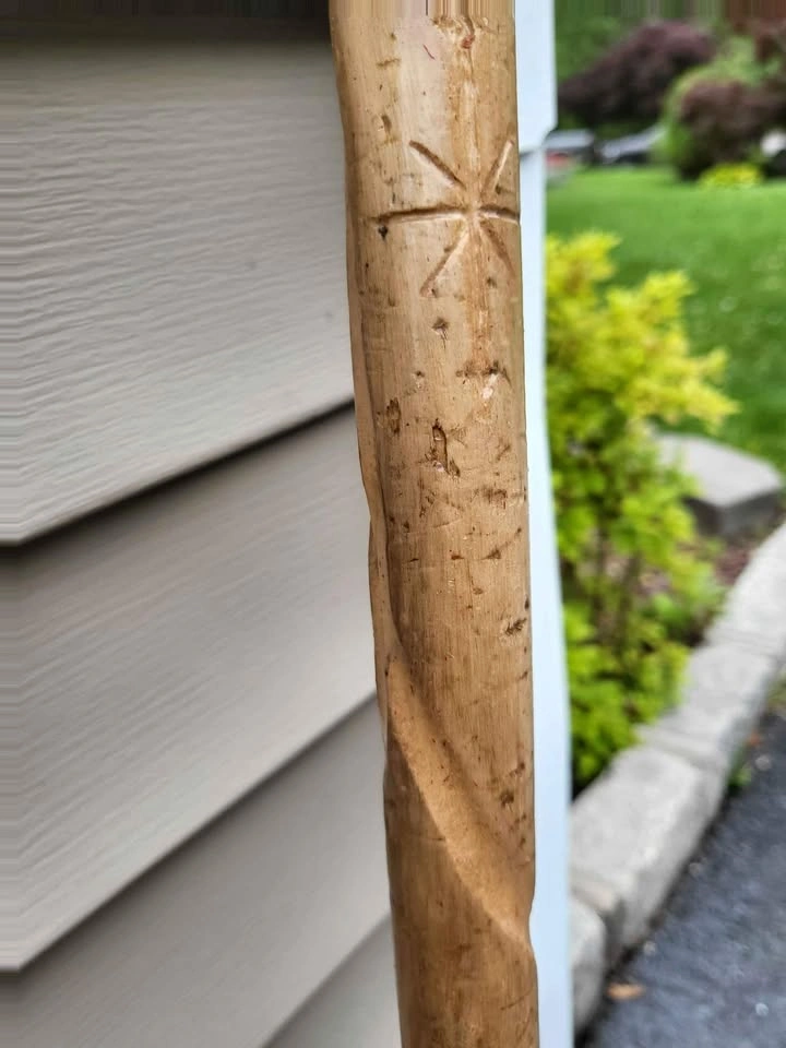 Hand Carved Walking Stick with Leather Handle - photo 2