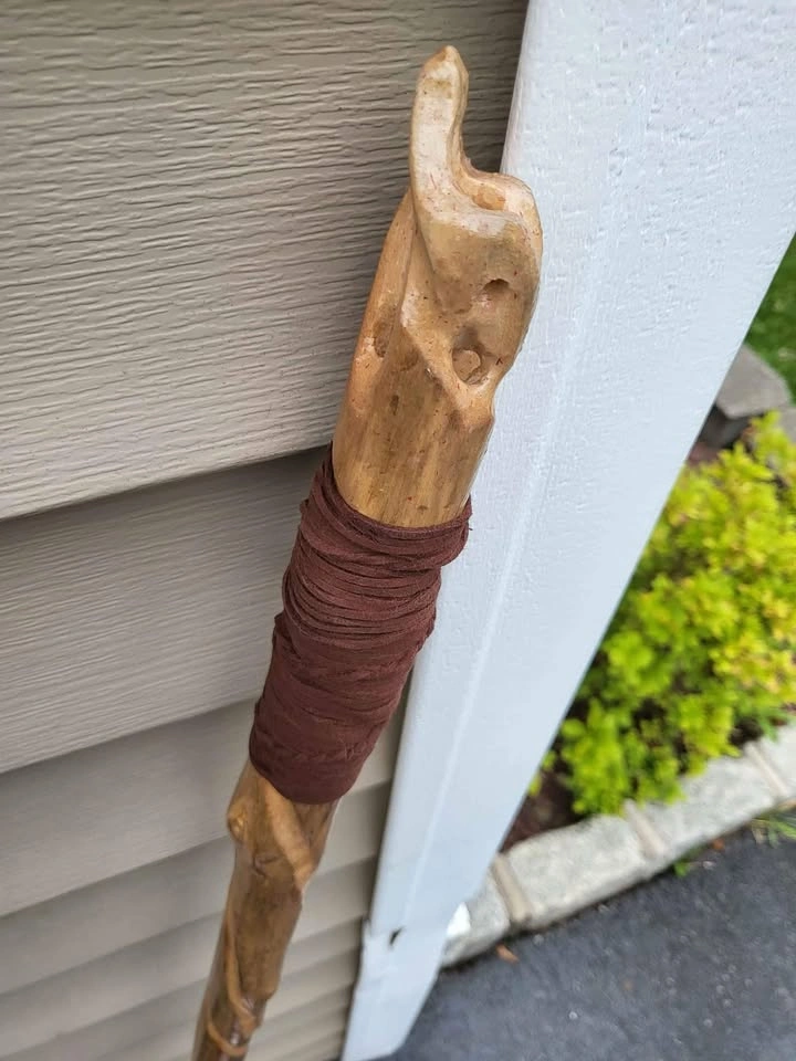 Hand Carved Walking Stick with Leather Handle - photo 3