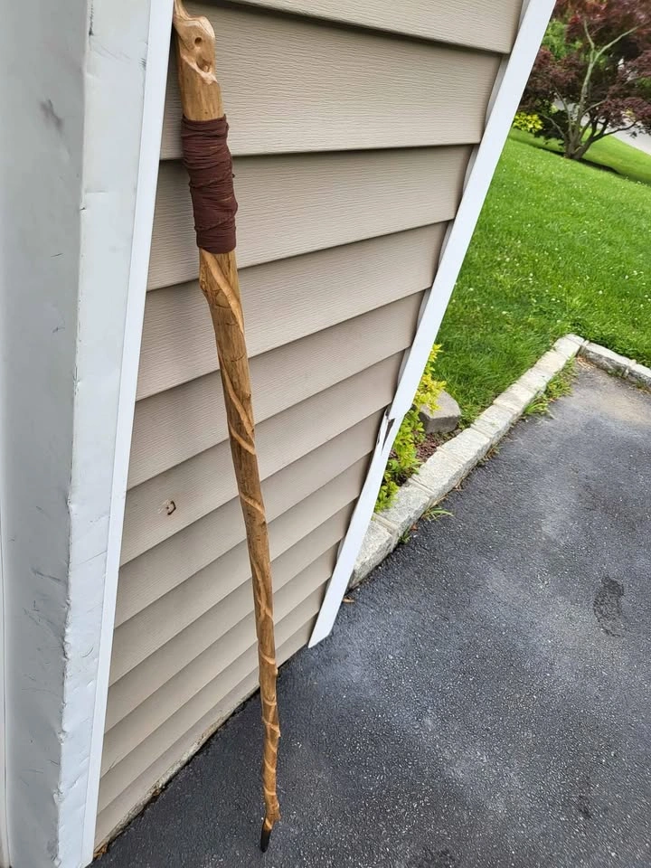 Hand Carved Walking Stick with Leather Handle - photo 4