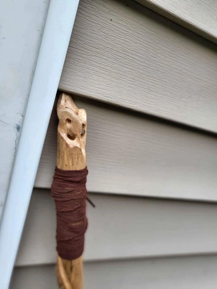 Hand Carved Walking Stick with Leather Handle - photo 5