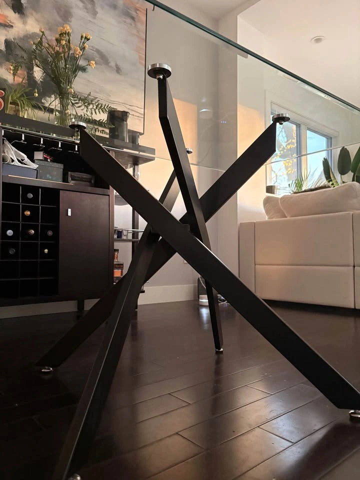 Modern Glass Top Dining Table with Black Metal Base - photo 2
