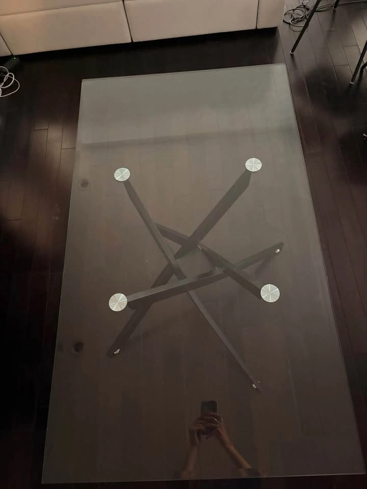 Modern Glass Top Dining Table with Black Metal Base - photo 3