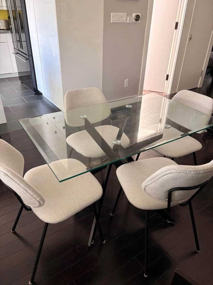 Modern Glass Top Dining Table with Black Metal Base - photo 5