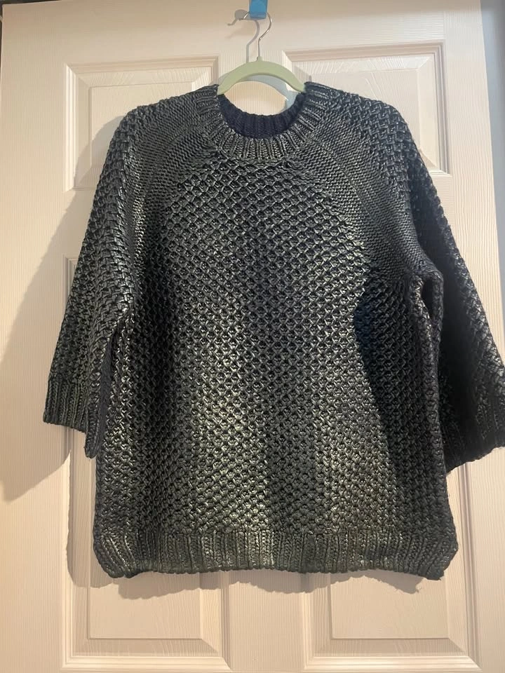 H&M Knit Navy Sweater Emerald Shimmer Raglan Size S/M - photo 3
