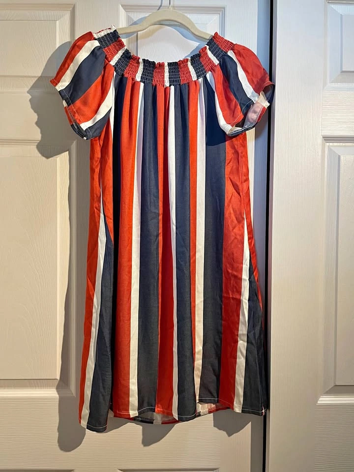 Maryley Off-Shoulder Striped Dress, Bow Back, Made in Italy, S