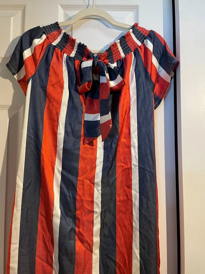 Maryley Off-Shoulder Striped Dress, Bow Back, Made in Italy, S - photo 2