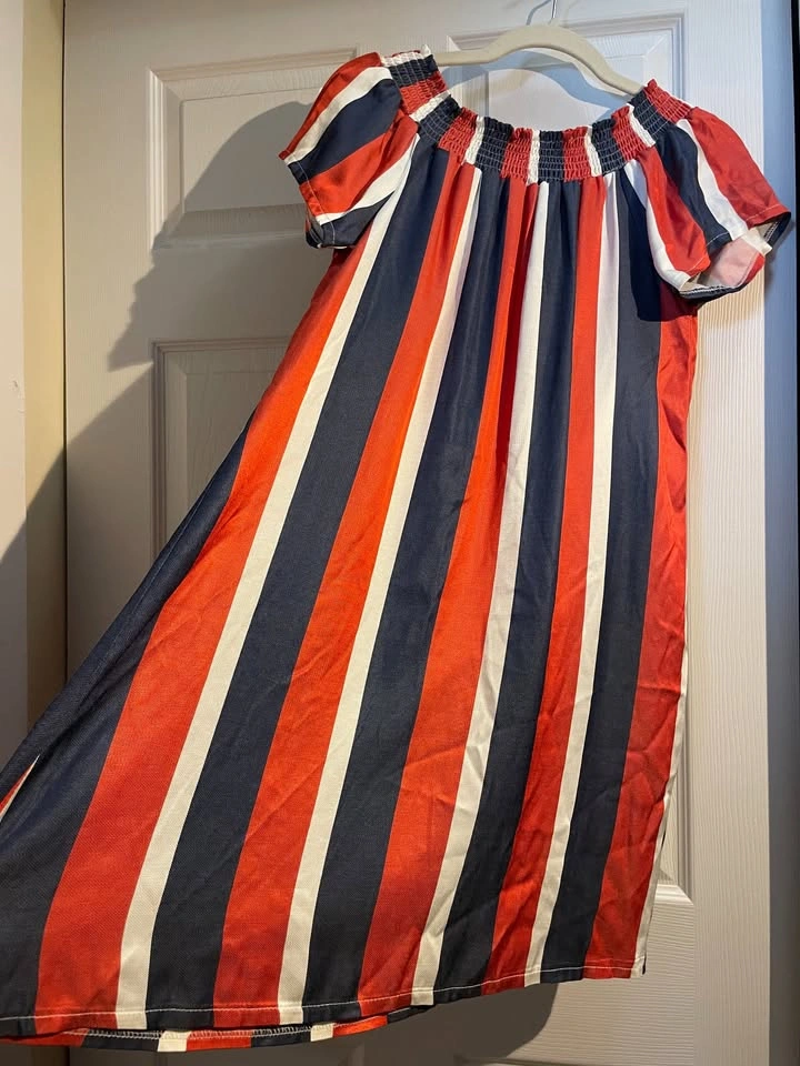 Maryley Off-Shoulder Striped Dress, Bow Back, Made in Italy, S - photo 3