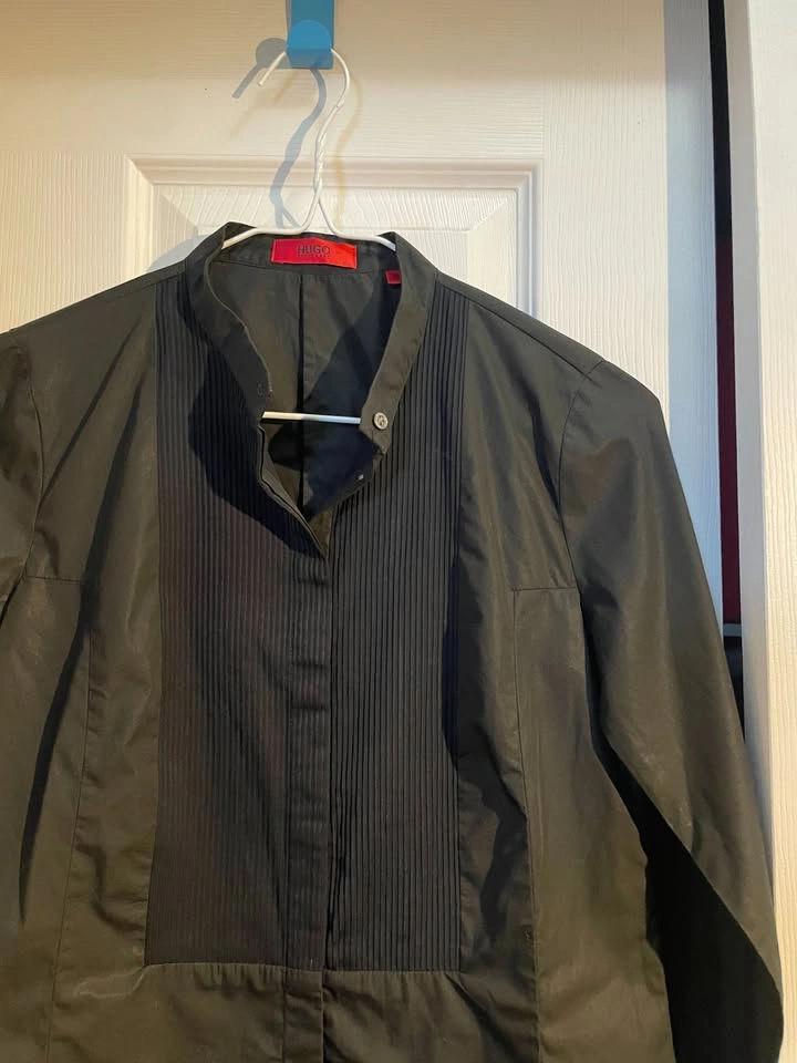 HUGO Boss Black Pleated Bib Shirt Blouse Size US 6 XS S - photo 2
