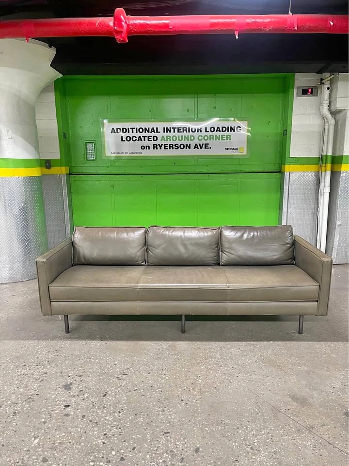 West Elm Axel Leather Sofa – Olive green | Free Delivery